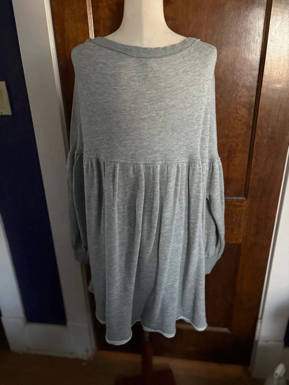 Free People Prudence Pullover Oversized Babydoll Mini Dress Heather Grey